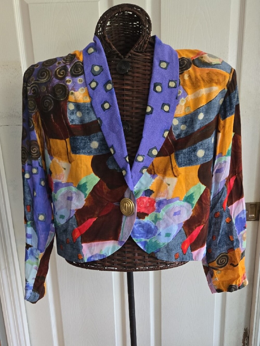 Carole Little Multicolor Abstract Blazer with Purple Accents-Size 12 - Picture 3 of 10